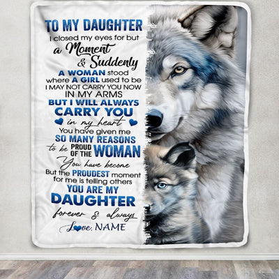 Personalized To My Daughter Blanket From Mom Dad I Close My Eyes For But A Moment Wolf Daughter Birthday Graduation Christmas Customized Gift Fleece Blanket | siriusteestore