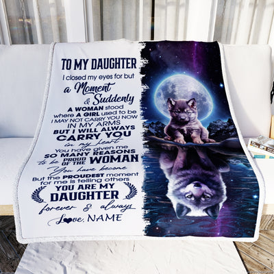 Personalized To My Daughter Blanket From Mom Dad I Close My Eyes Wolf Daughter Birthday Graduation Christmas Customized Gift Fleece Throw Blanket | siriusteestore