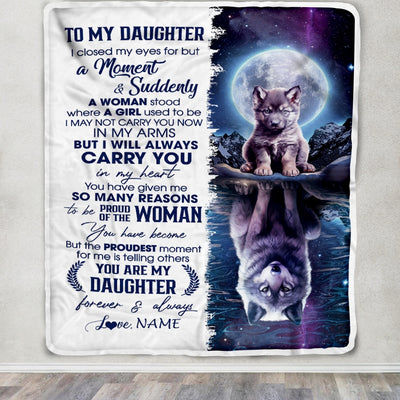 Personalized To My Daughter Blanket From Mom Dad I Close My Eyes Wolf Daughter Birthday Graduation Christmas Customized Gift Fleece Throw Blanket | siriusteestore