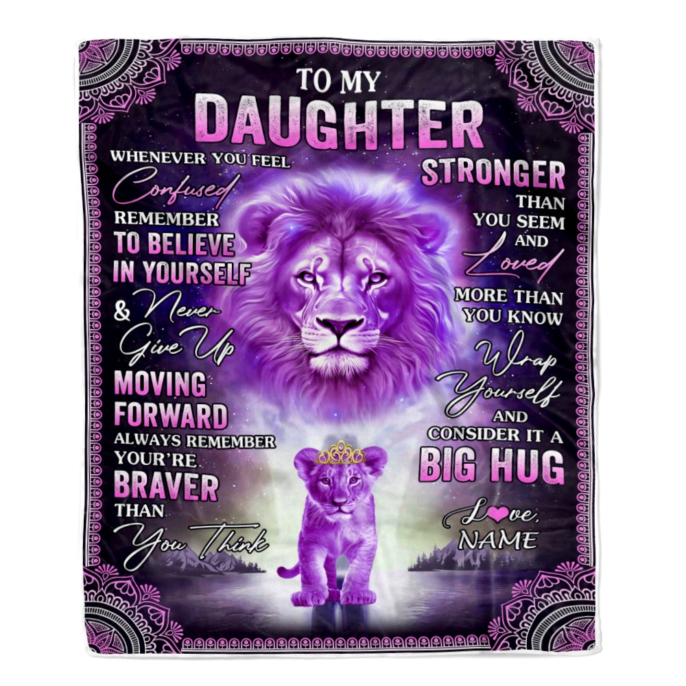 Personalized To My Daughter Blanket From Mom Dad I Love You It A Big Hug Lion Daughter Birthday Graduation Christmas Customized Fleece Throw Blanket | siriusteestore