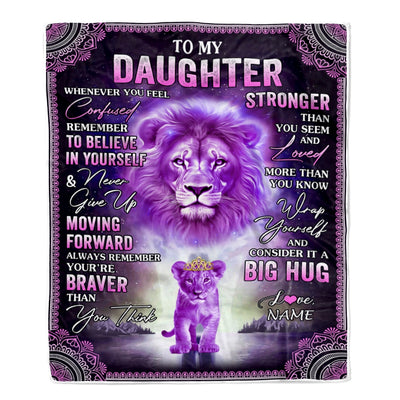 Personalized To My Daughter Blanket From Mom Dad I Love You It A Big Hug Lion Daughter Birthday Graduation Christmas Customized Fleece Throw Blanket | siriusteestore