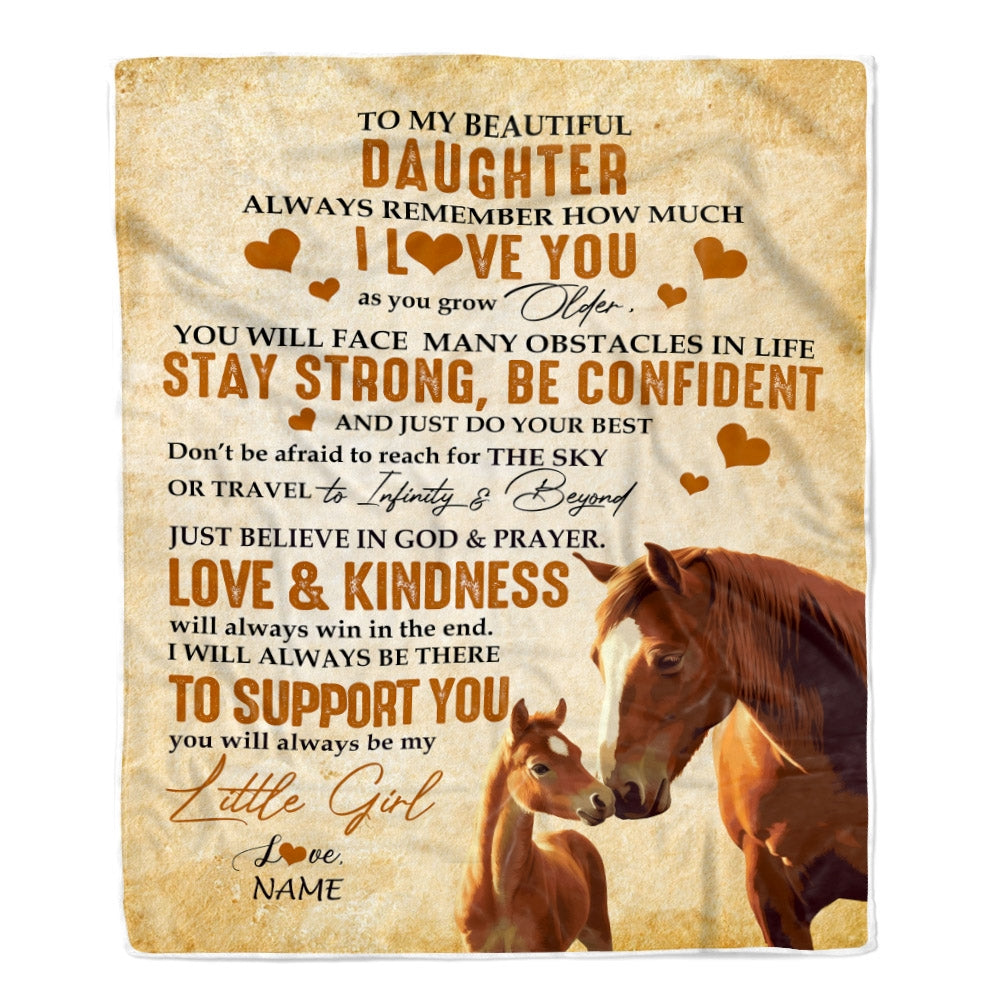 Personalized To My Daughter Blanket From Mom Dad Mother Always Remember I Love You Horse Daughter Birthday Graduation Christmas Customized Fleece Blanket | siriusteestore