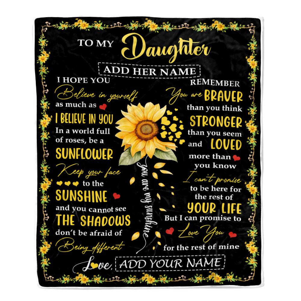 Personalized To My Daughter Blanket From Mom Dad Mother Be A Sunflower Daughter Birthday Gifts Graduation Christmas Customized Fleece Throw Blanket | siriusteestore