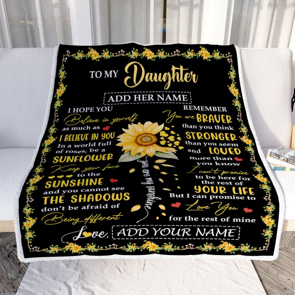 Personalized To My Daughter Blanket From Mom Dad Mother Be A Sunflower Daughter Birthday Gifts Graduation Christmas Customized Fleece Throw Blanket | siriusteestore