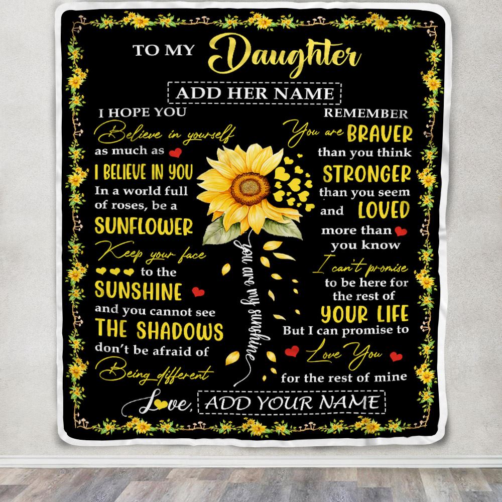 Personalized To My Daughter Blanket From Mom Dad Mother Be A Sunflower Daughter Birthday Gifts Graduation Christmas Customized Fleece Throw Blanket | siriusteestore