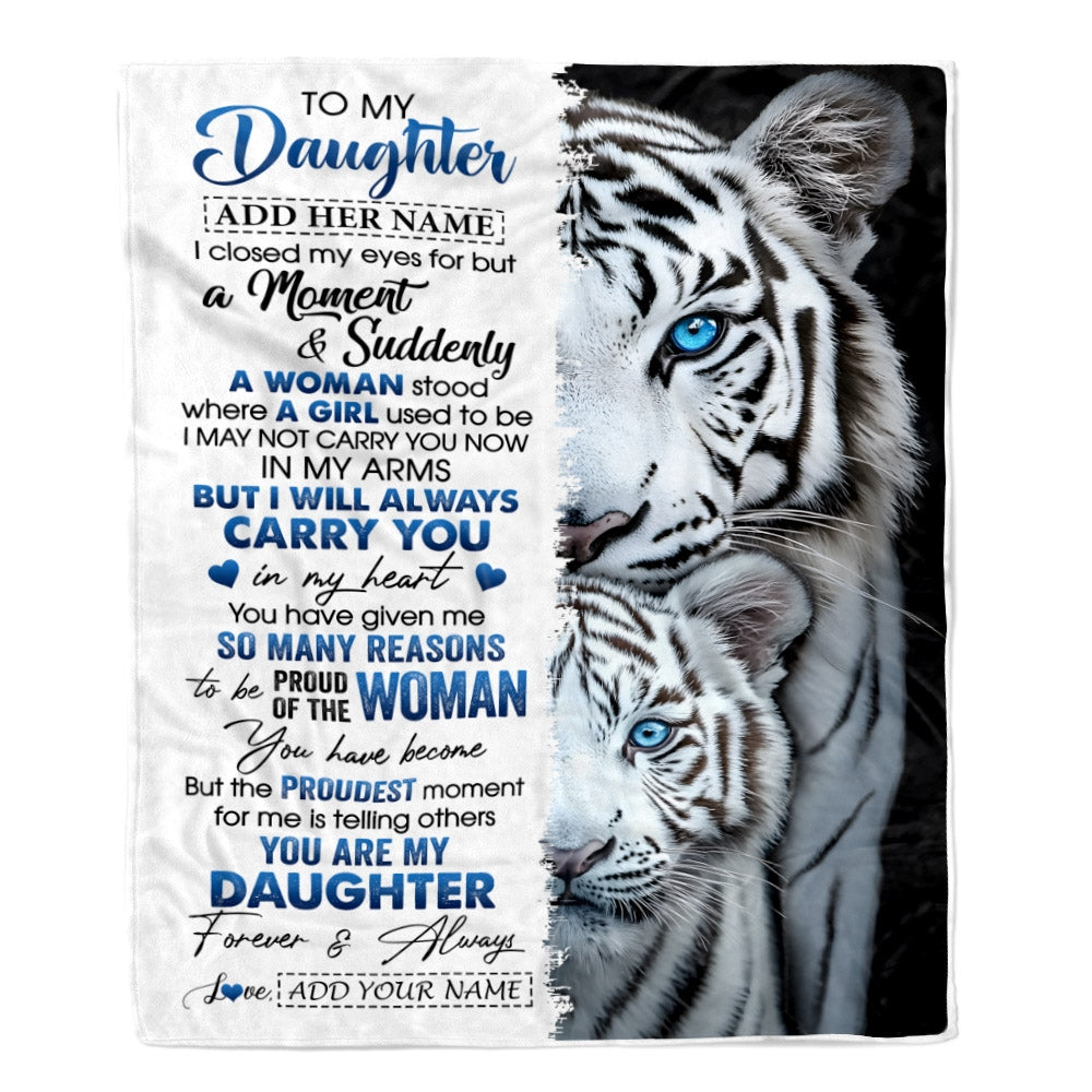 Personalized To My Daughter Blanket From Mom Dad Mother I Close My Eyes White Tiger Daughter Birthday Gifts Graduation Christmas Custom Fleece Throw Blanket | siriusteestore