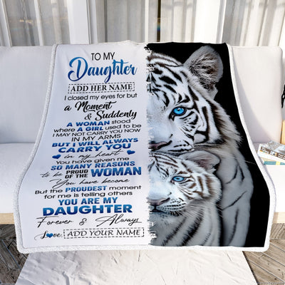 Personalized To My Daughter Blanket From Mom Dad Mother I Close My Eyes White Tiger Daughter Birthday Gifts Graduation Christmas Custom Fleece Throw Blanket | siriusteestore