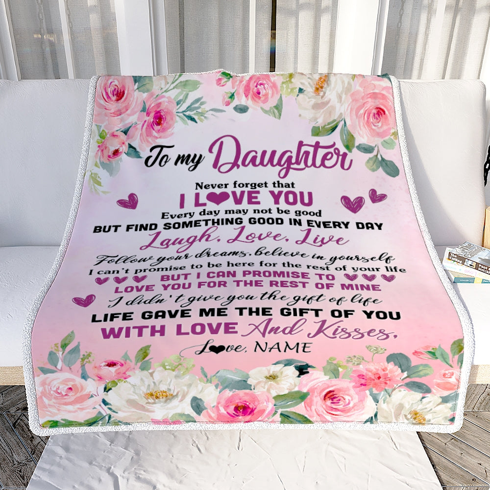 Personalized To My Daughter Blanket From Mom Dad Mother Never Forget I Love You Flower Daughter Birthday Graduation Christmas Customized Bed Fleece Blanket | siriusteestore