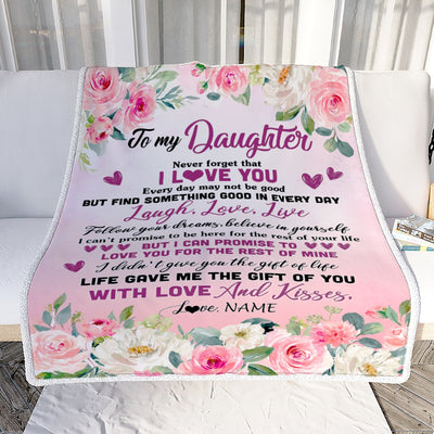 Personalized To My Daughter Blanket From Mom Dad Mother Never Forget I Love You Flower Daughter Birthday Graduation Christmas Customized Bed Fleece Blanket | siriusteestore