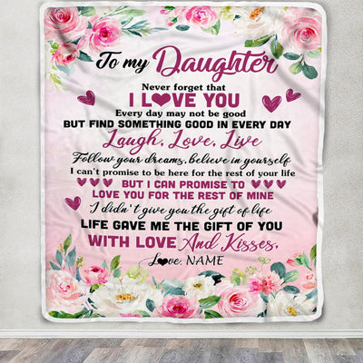 Personalized To My Daughter Blanket From Mom Dad Mother Never Forget I Love You Flower Daughter Birthday Graduation Christmas Customized Bed Fleece Blanket | siriusteestore