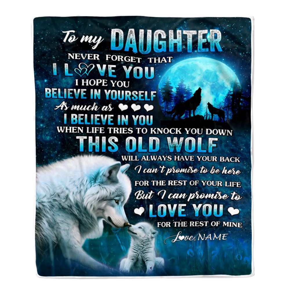 Personalized To My Daughter Blanket From Mom Dad Mother This Old Wolf Love Daughter Birthday Gifts Graduation Christmas Customized Bed Fleece Throw Blanket | siriusteestore