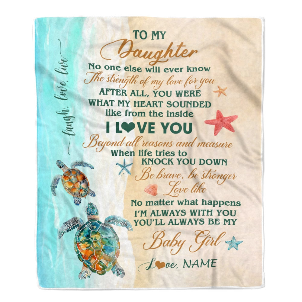 Personalized To My Daughter Blanket From Mom Dad Mother Turtle Laugh Love Live I Love You Daughter Birthday Graduation Christmas Customized Fleece Blanket | siriusteestore