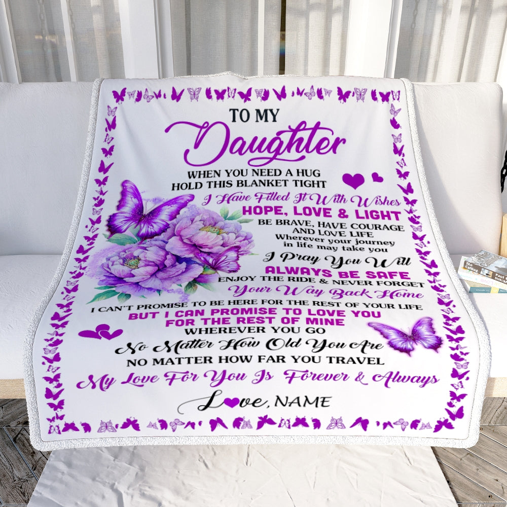 Personalized To My Daughter Blanket From Mom Dad Mother When You Need A Hug Butterfly Daughter Birthday Graduation Christmas Customized Bed Fleece Blanket | siriusteestore