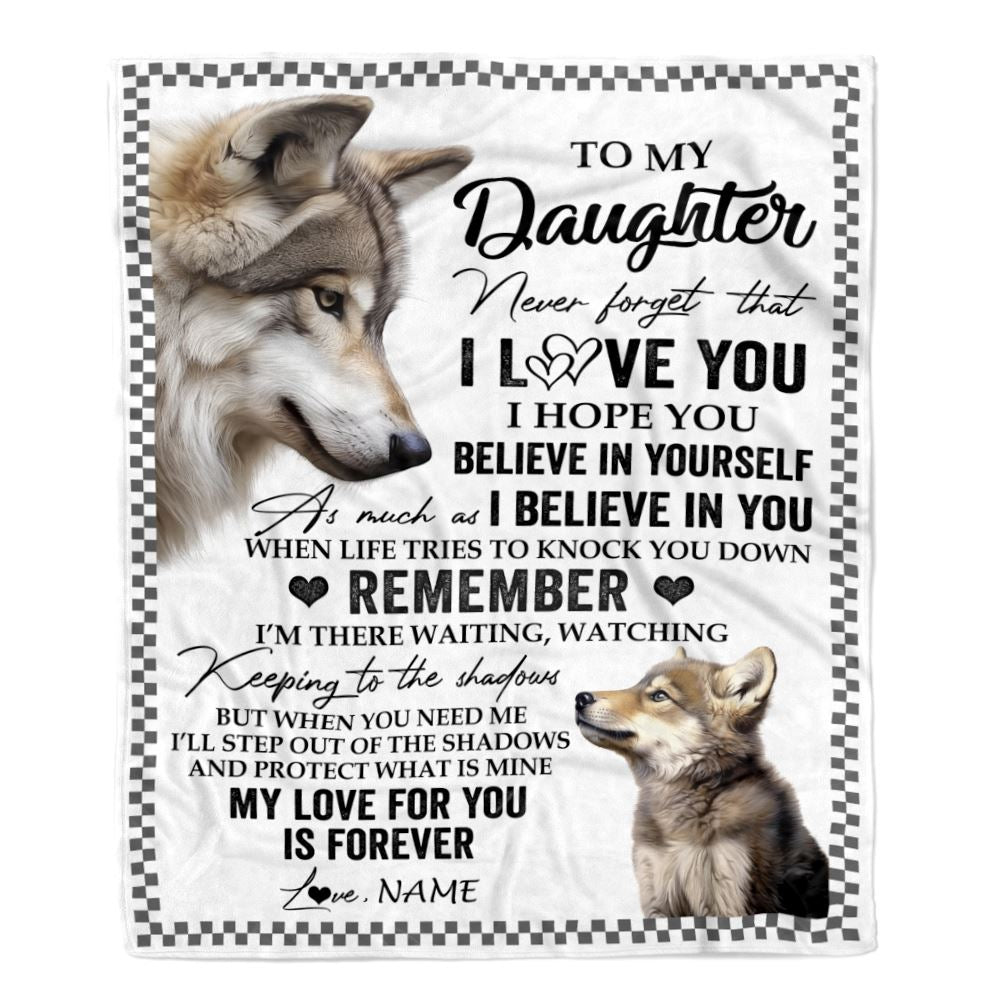 Personalized To My Daughter Blanket From Mom Dad Mother Wolf My Love For You Is Forever Daughter Birthday Gifts Christmas Customized Fleece Throw Blanket | siriusteestore