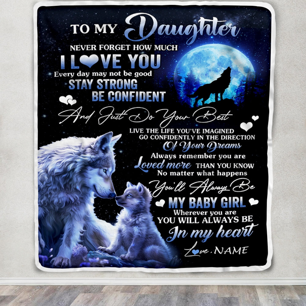 Personalized To My Daughter Blanket From Mom Dad Mother Wolf Never Forget How Much I Love You Daughter Birthday Christmas Customized Fleece Throw Blanket | siriusteestore