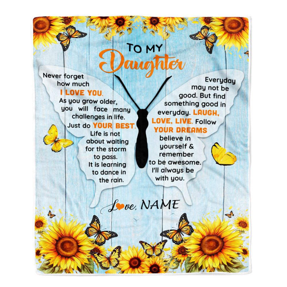 Personalized To My Daughter Blanket From Mom Dad Mother Wood I Love You Butterfly Birthday Gifts Daughter Graduation Christmas Customized Fleece Blanket | siriusteestore