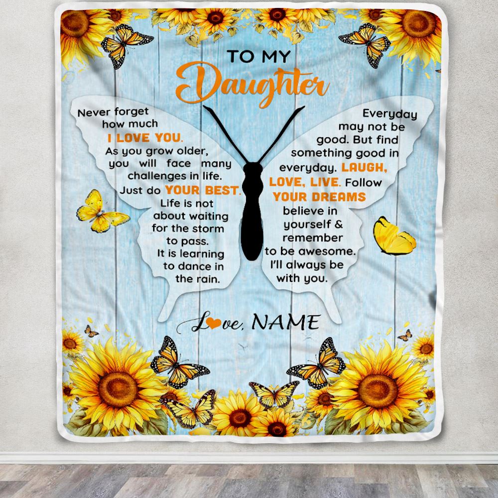 Personalized To My Daughter Blanket From Mom Dad Mother Wood I Love You Butterfly Birthday Gifts Daughter Graduation Christmas Customized Fleece Blanket | siriusteestore