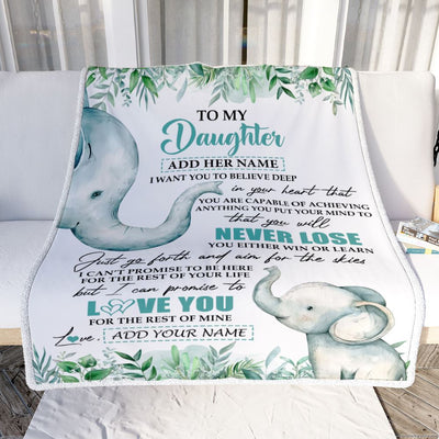 Personalized To My Daughter Blanket From Mom Dad Mother You Will Never Lose Elephant Daughter Birthday Gifts Graduation Christmas Customized Fleece Blanket | siriusteestore