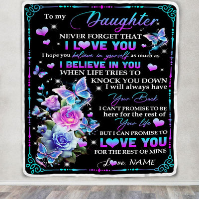 Personalized To My Daughter Blanket From Mom Dad Never Forget I Love You Butterfly Daughter Birthday Graduation Christmas Customized Fleece Throw Blanket | siriusteestore