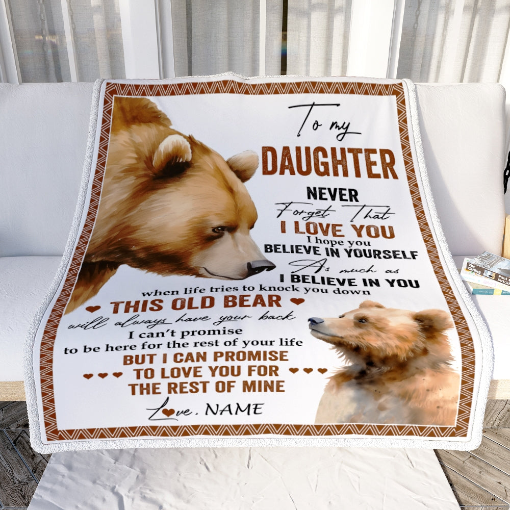 Personalized To My Daughter Blanket From Mom Dad Never Forget That I Love You Bear Daughter Birthday Graduation Christmas Customized Bed Fleece Throw Blanket | siriusteestore