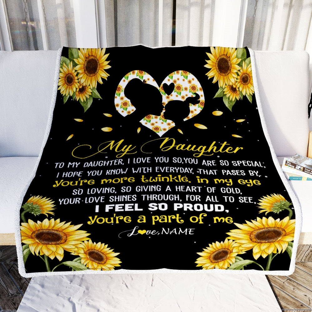 Personalized To My Daughter Blanket From Mom Dad Sunflower I Love You So Special Daughter Birthday Graduation Christmas Customized Bed Fleece Throw Blanket | siriusteestore