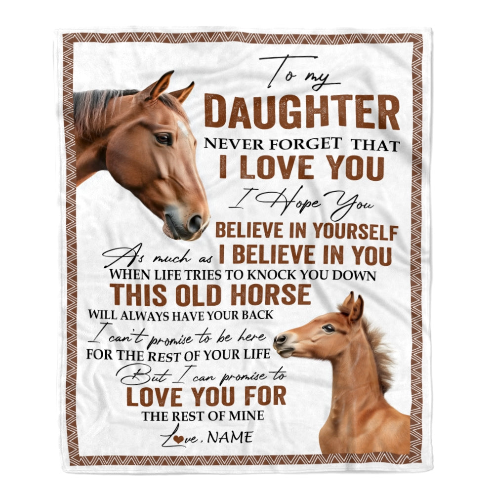Personalized To My Daughter Blanket From Mom Dad This Old Horse Love You Daughter Birthday Graduation Christmas Customized Bed Fleece Throw Blanket | siriusteestore