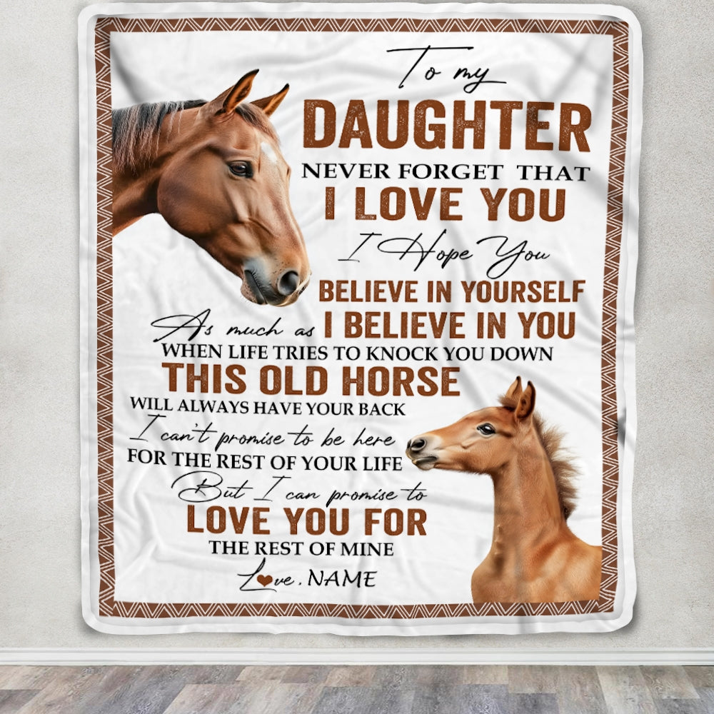 Personalized To My Daughter Blanket From Mom Dad This Old Horse Love You Daughter Birthday Graduation Christmas Customized Bed Fleece Throw Blanket | siriusteestore