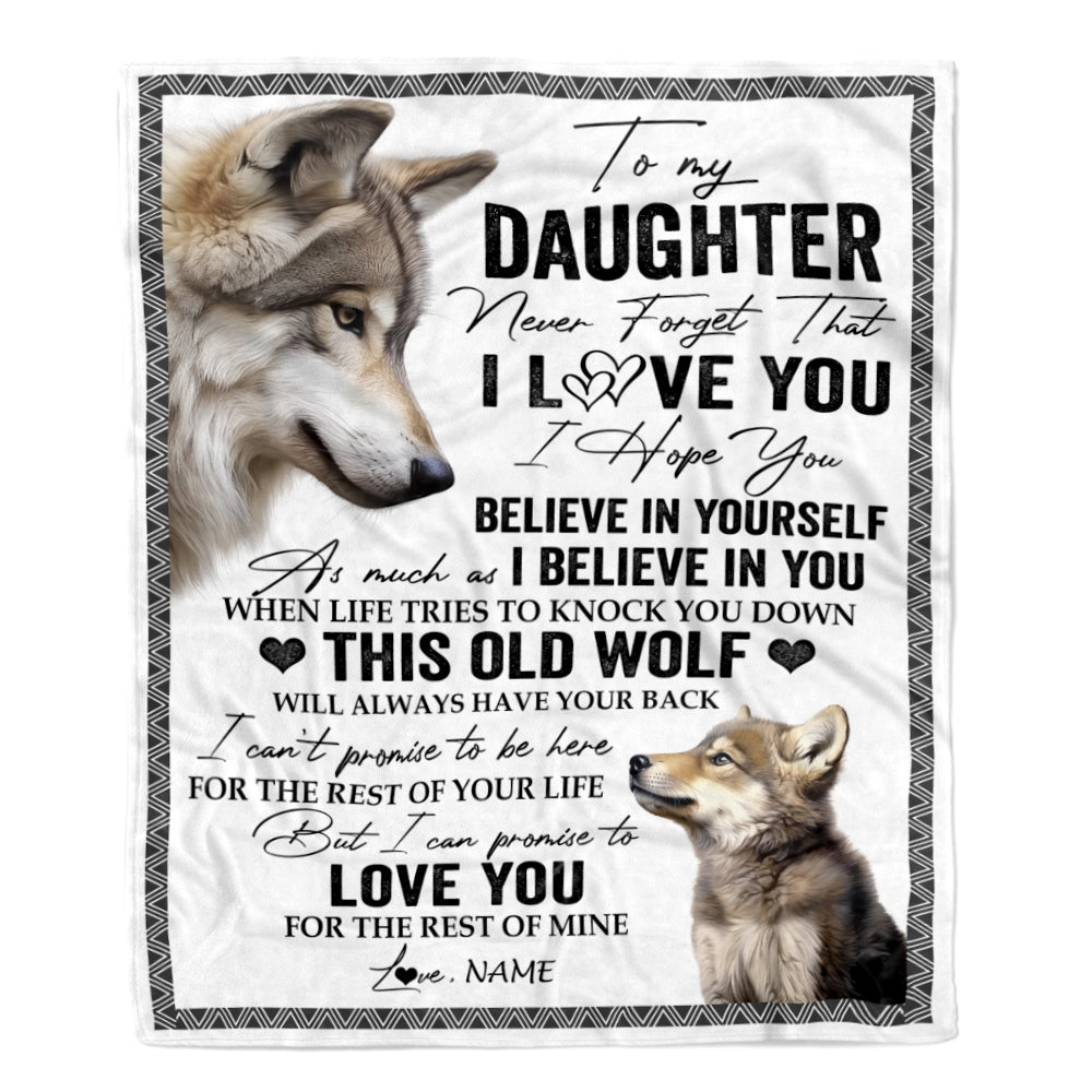 Personalized To My Daughter Blanket From Mom Dad This Old Wolf Love You Daughter Birthday Graduation Christmas Customized Fleece Blanket | siriusteestore