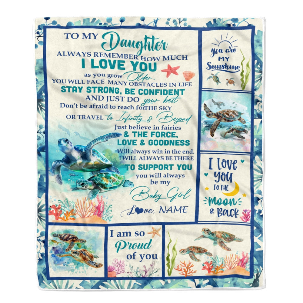 Personalized To My Daughter Blanket From Mom Dad Turtle Always Remember How Much I Love Daughter Birthday Graduation Christmas Customized Fleece Throw Blanket | siriusteestore