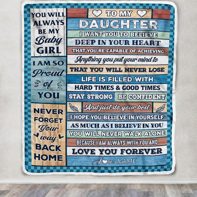 Personalized To My Daughter Blanket From Mom Dad Wood Gifts For Daughter Going To College Birthday Graduation Christmas Customized Gift Fleece Throw Blanket | siriusteestore