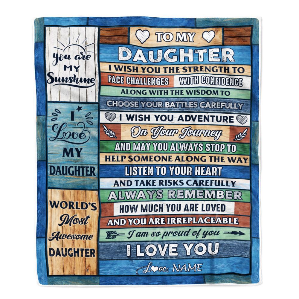 Personalized To My Daughter Blanket From Mom Dad Wood I Am So Proud Of You I Love You Daughter Birthday Graduation Christmas Customized Fleece Throw Blanket | siriusteestore
