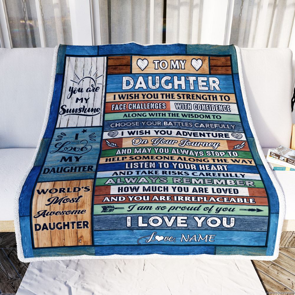 Personalized To My Daughter Blanket From Mom Dad Wood Remember To Be Awesome Daughter Birthday Graduation Christmas Customized Fleece Throw Blanket | siriusteestore