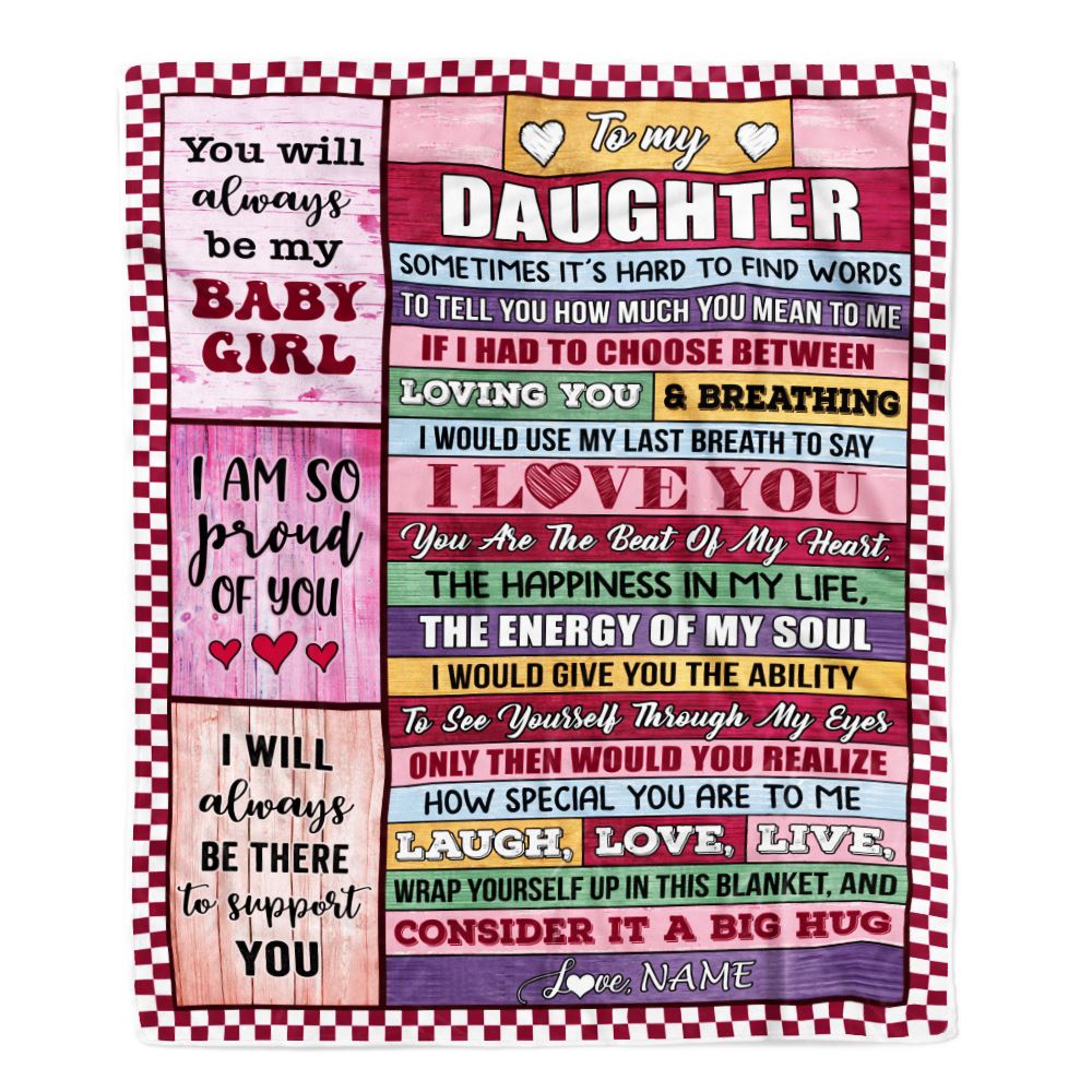 Personalized To My Daughter Blanket From Mom Dad Wood You Mean Yo Me Baby Girl Daughter Birthday Graduation Christmas Customized Gift Fleece Throw Blanket | siriusteestore