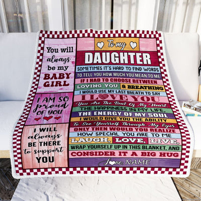 Personalized To My Daughter Blanket From Mom Dad Wood You Mean Yo Me Baby Girl Daughter Birthday Graduation Christmas Customized Gift Fleece Throw Blanket | siriusteestore