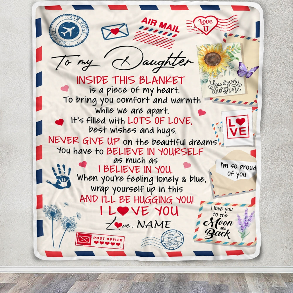 Personalized To My Daughter Blanket From Mom Dad You Are My Sunshine Air Mail Letter Daughter Birthday Christmas Graduation Customized Fleece Blanket | siriusteestore