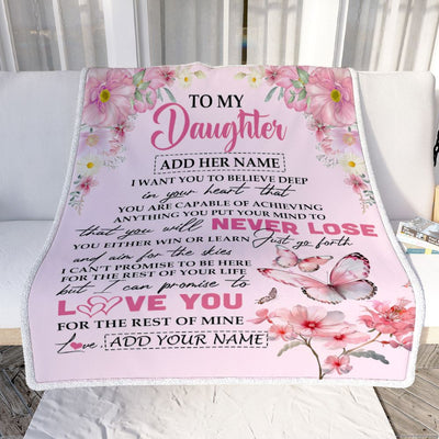 Personalized To My Daughter Blanket From Mom Dad You Will Never Lose Butterfly Daughter Birthday Gifts Graduation Christmas Customized Fleece Throw Blanket | siriusteestore