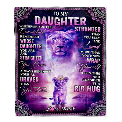 Personalized To My Daughter Blanket From Mom Lion I Love You It A Big Hug Letter To My Daughter Birthday Graduation Christmas Customized Fleece Throw Blanket | siriusteestore