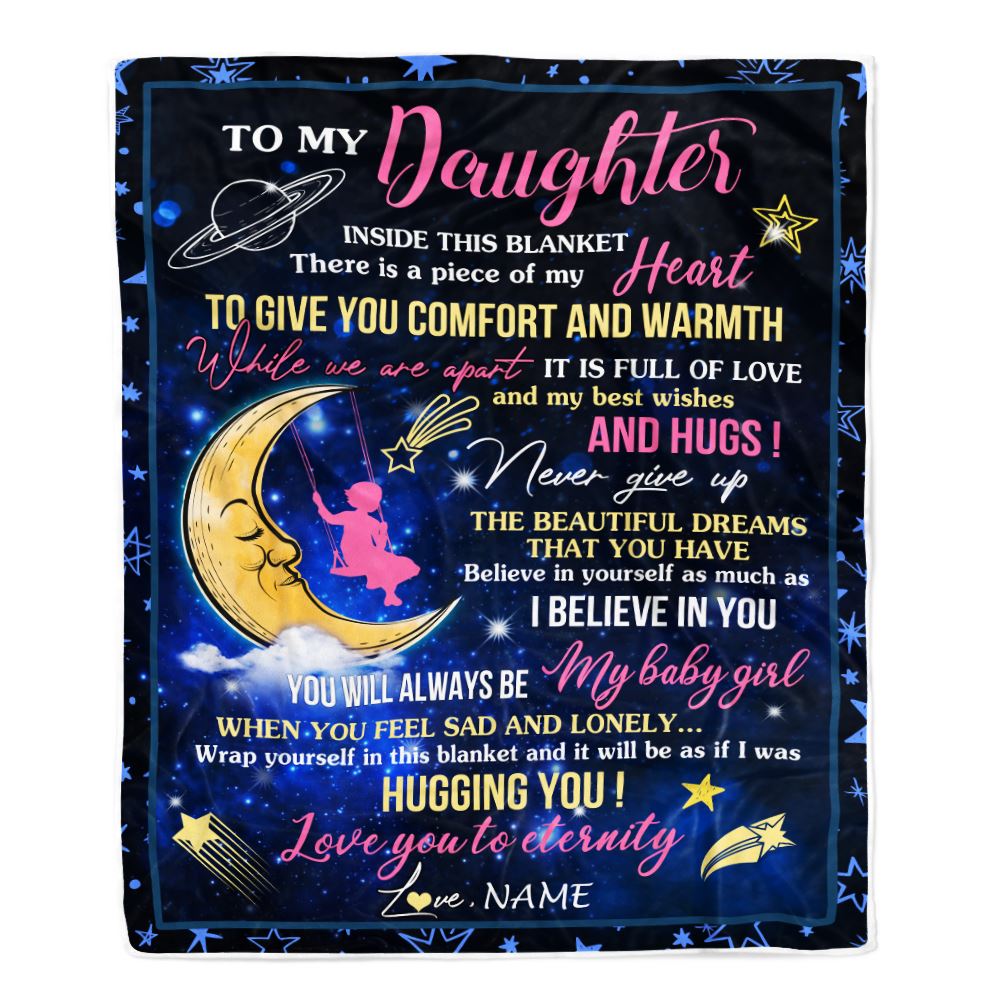 Personalized To My Daughter Blanket From Mom Mother Dad Father Inside This Blanket Sleeping Moon Daughter Birthday Christmas Customized Bed Fleece Blanket | siriusteestore