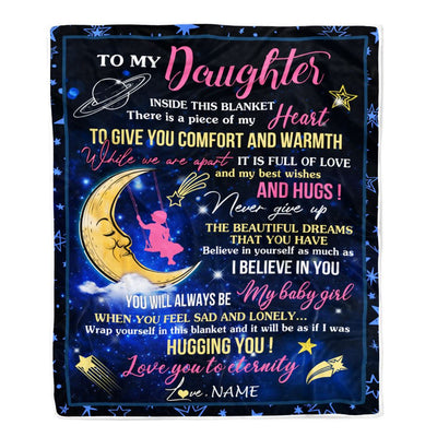 Personalized To My Daughter Blanket From Mom Mother Dad Father Inside This Blanket Sleeping Moon Daughter Birthday Christmas Customized Bed Fleece Blanket | siriusteestore
