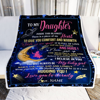 Personalized To My Daughter Blanket From Mom Mother Dad Father Inside This Blanket Sleeping Moon Daughter Birthday Christmas Customized Bed Fleece Blanket | siriusteestore