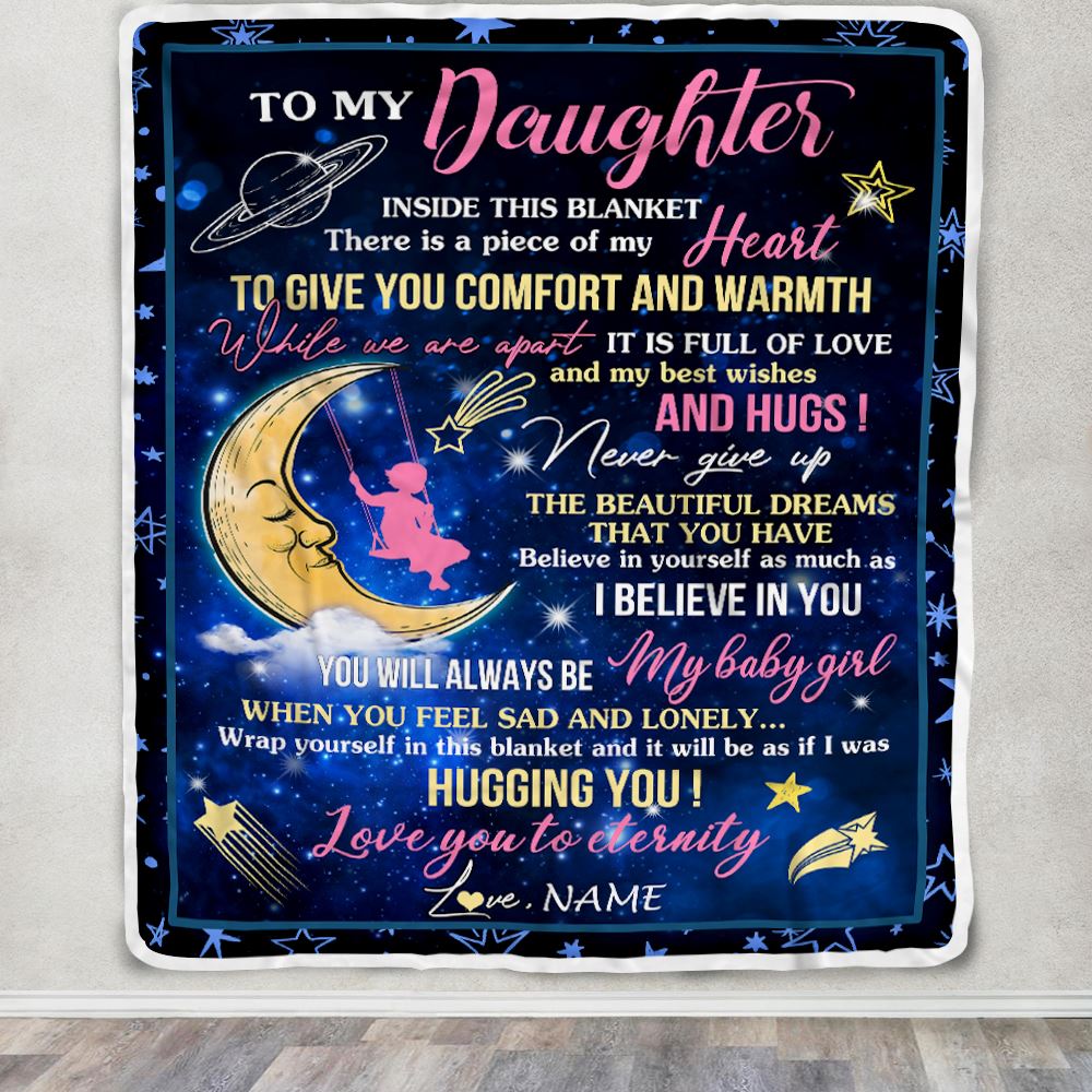 Personalized To My Daughter Blanket From Mom Mother Dad Father Inside This Blanket Sleeping Moon Daughter Birthday Christmas Customized Bed Fleece Blanket | siriusteestore
