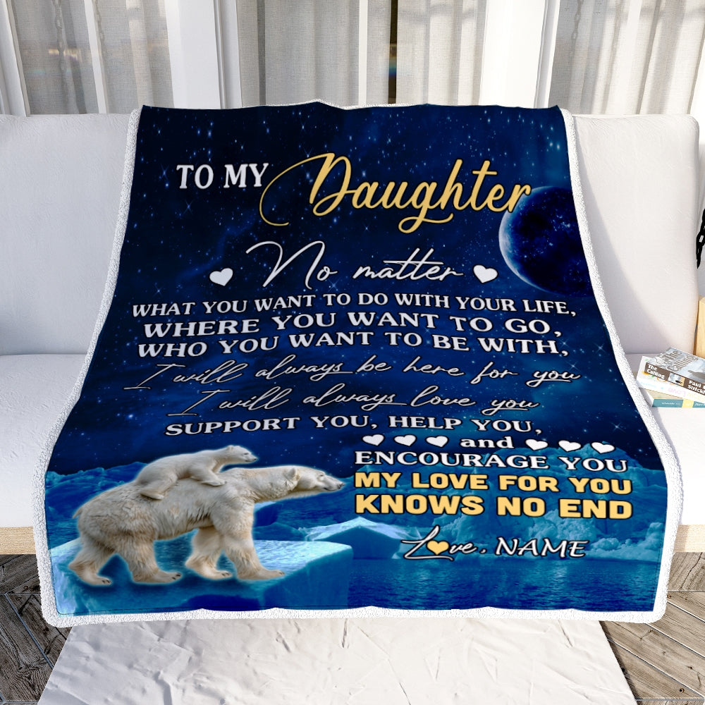 Personalized To My Daughter Blanket From Mom Mother Dad Polar Bear I Will Always Love You Daughter Birthday Christmas Graduation Customized Fleece Blanket | siriusteestore