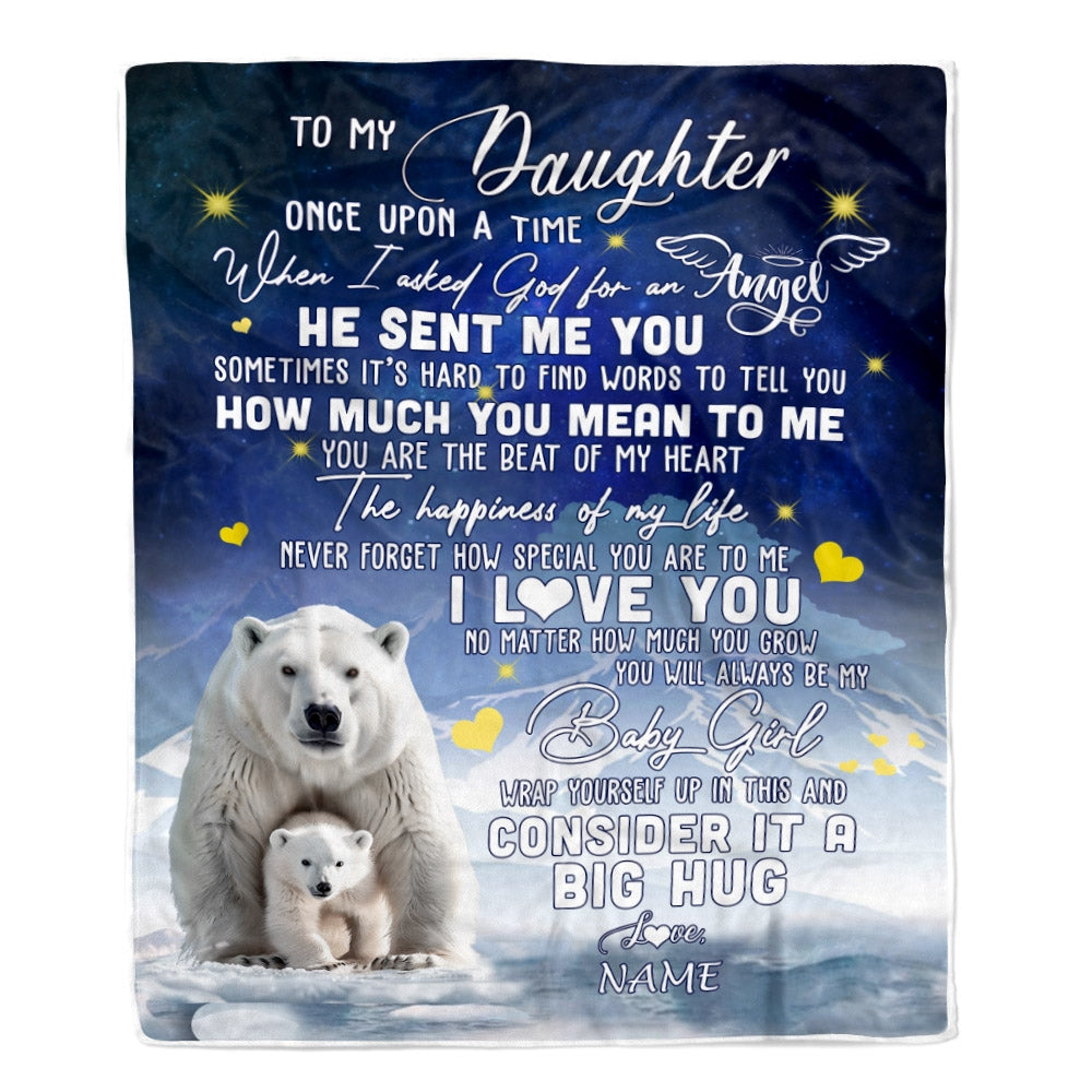 Personalized To My Daughter Blanket From Mom Mother Dad Polar Bear Never Forget I Love You Daughter Birthday Christmas Customized Fleece Throw Blanket | siriusteestore