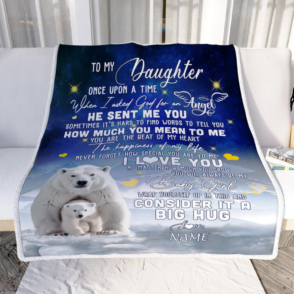 Personalized To My Daughter Blanket From Mom Mother Dad Polar Bear Never Forget I Love You Daughter Birthday Christmas Customized Fleece Throw Blanket | siriusteestore