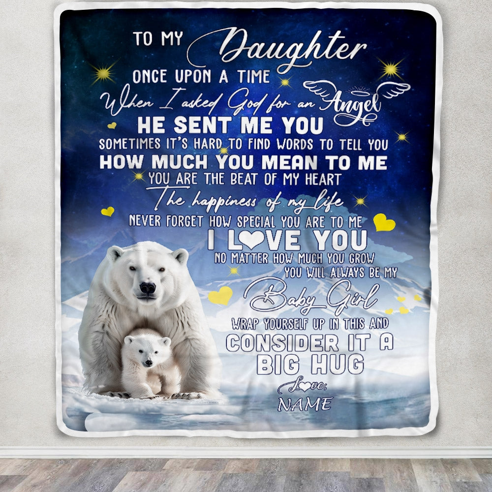 Personalized To My Daughter Blanket From Mom Mother Dad Polar Bear Never Forget I Love You Daughter Birthday Christmas Customized Fleece Throw Blanket | siriusteestore