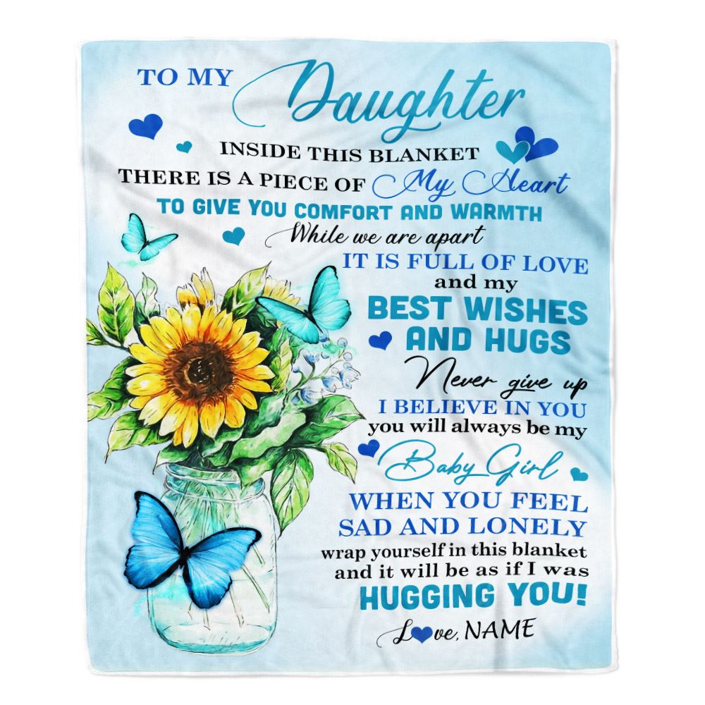 Personalized To My Daughter Blanket From Mom Mother Full Of Love Sunflower Butterfly Daughter Birthday Graduation Christmas Customized Fleece Blanket | siriusteestore