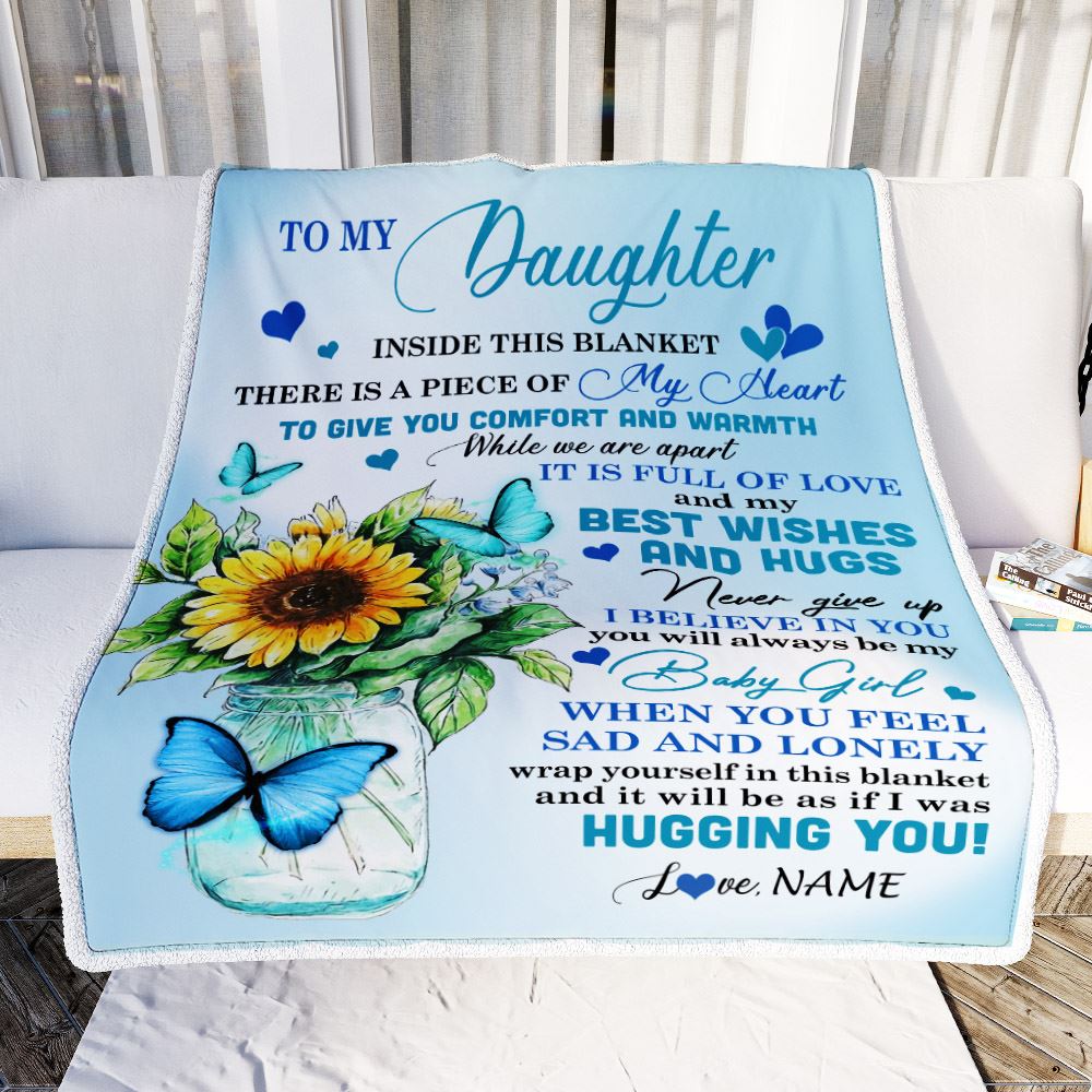 Personalized To My Daughter Blanket From Mom Mother Full Of Love Sunflower Butterfly Daughter Birthday Graduation Christmas Customized Fleece Blanket | siriusteestore