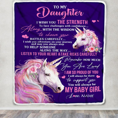Personalized To My Daughter Blanket From Mom Mother I Wish You The Strength Unicorn Daughter Birthday Graduation Christmas Customized Fleece Blanket | siriusteestore