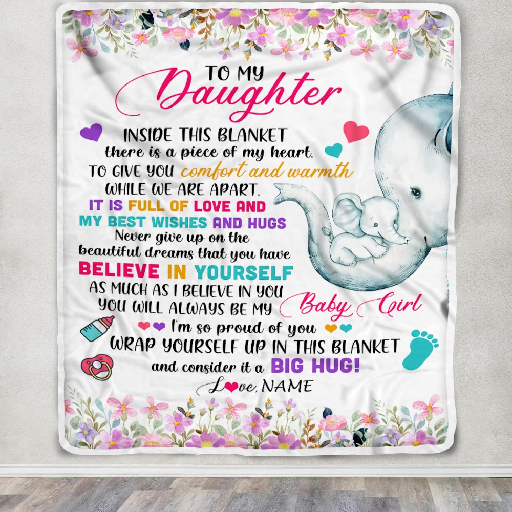 Personalized To My Daughter Blanket From Mom Mother It A Big Hug Elephant Baby Daughter Birthday Christmas Customized Bed Quilt Fleece Throw Blanket | siriusteestore