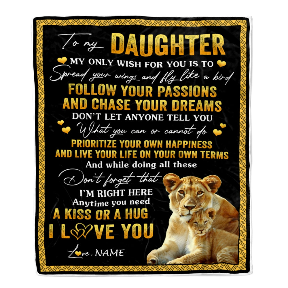 Personalized To My Daughter Blanket From Mom Mother Lion My Only Wish For You Daughter Birthday Graduation Christmas Customized Bed Fleece Throw Blanket | siriusteestore